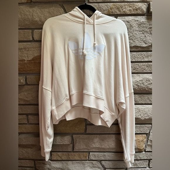 adidas originals off White '80s Cropped Hoodie Cream Trefoil XL NWT - Picture 3 of 10